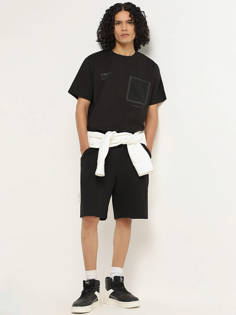 Studiofit Black Printed Relaxed Fit T-Shirt