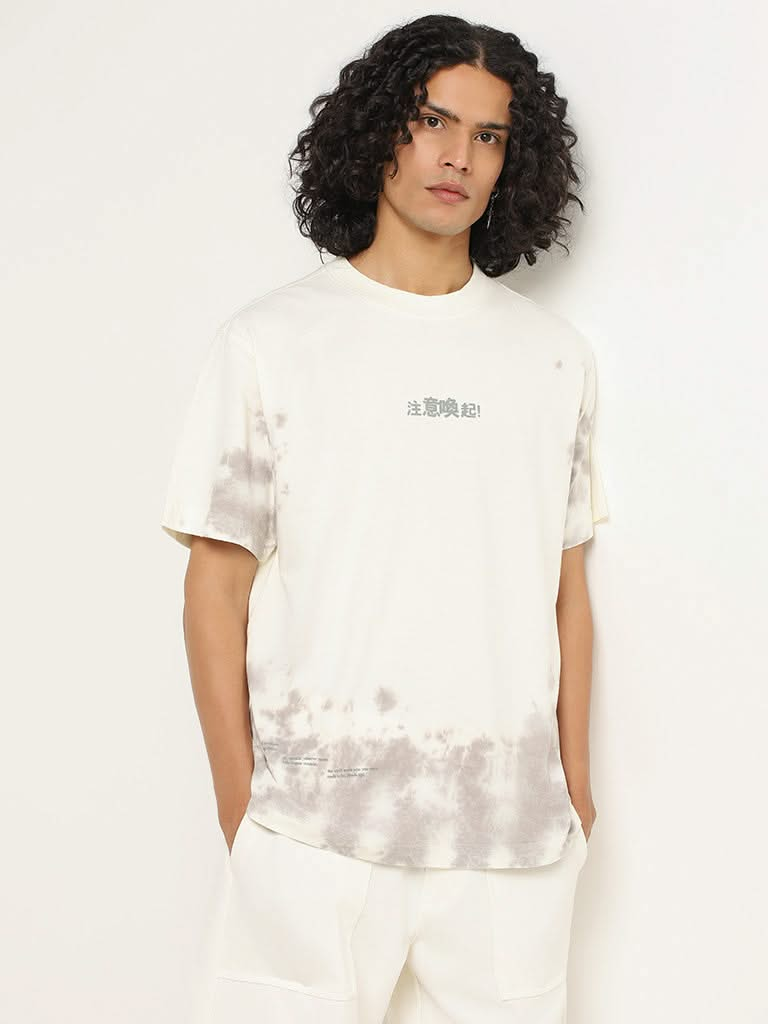 Studiofit Off-White Tie-Dye Relaxed Fit T-Shirt