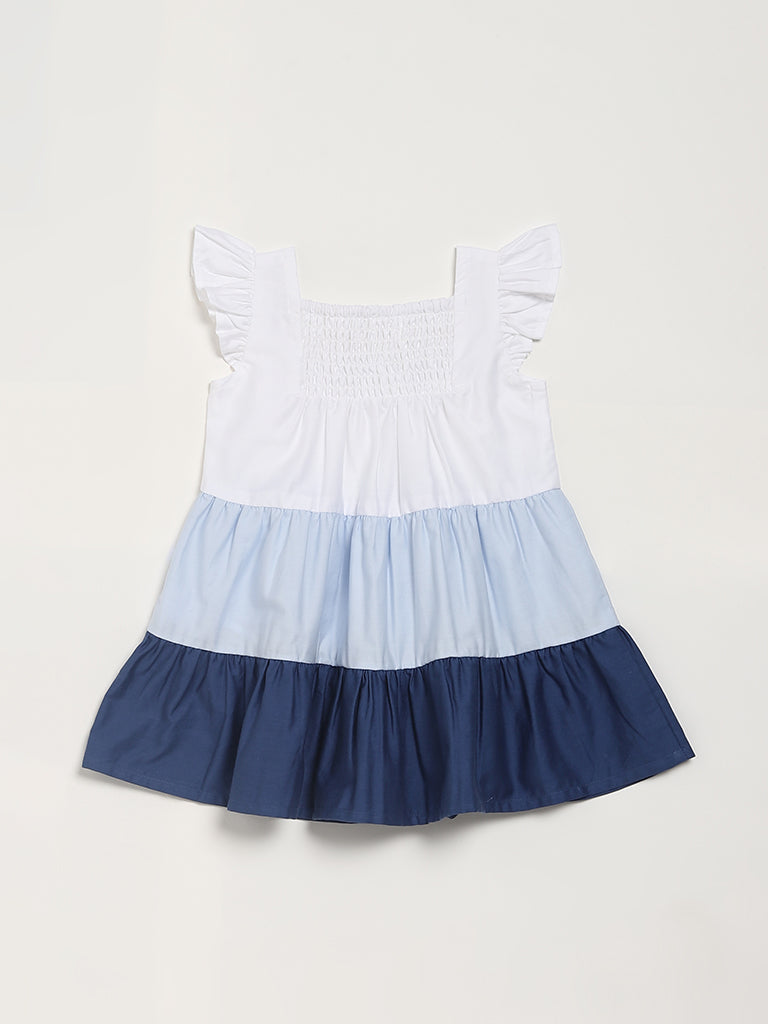 HOP Baby Embroidered Blue A-Line Dress