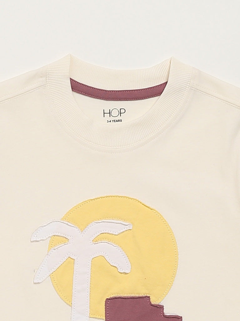 HOP Kids Cream Sunset Palms Print T-Shirt