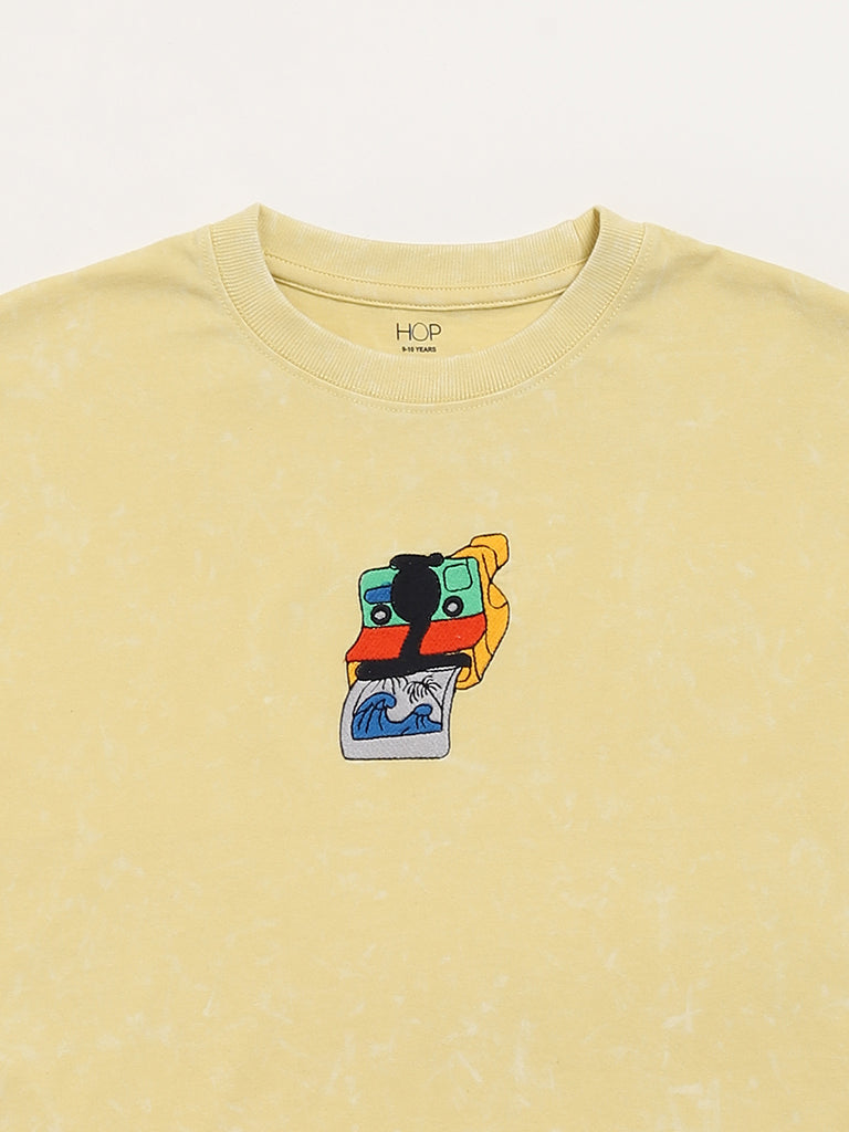 HOP Kids Yellow Embroidered T-Shirt