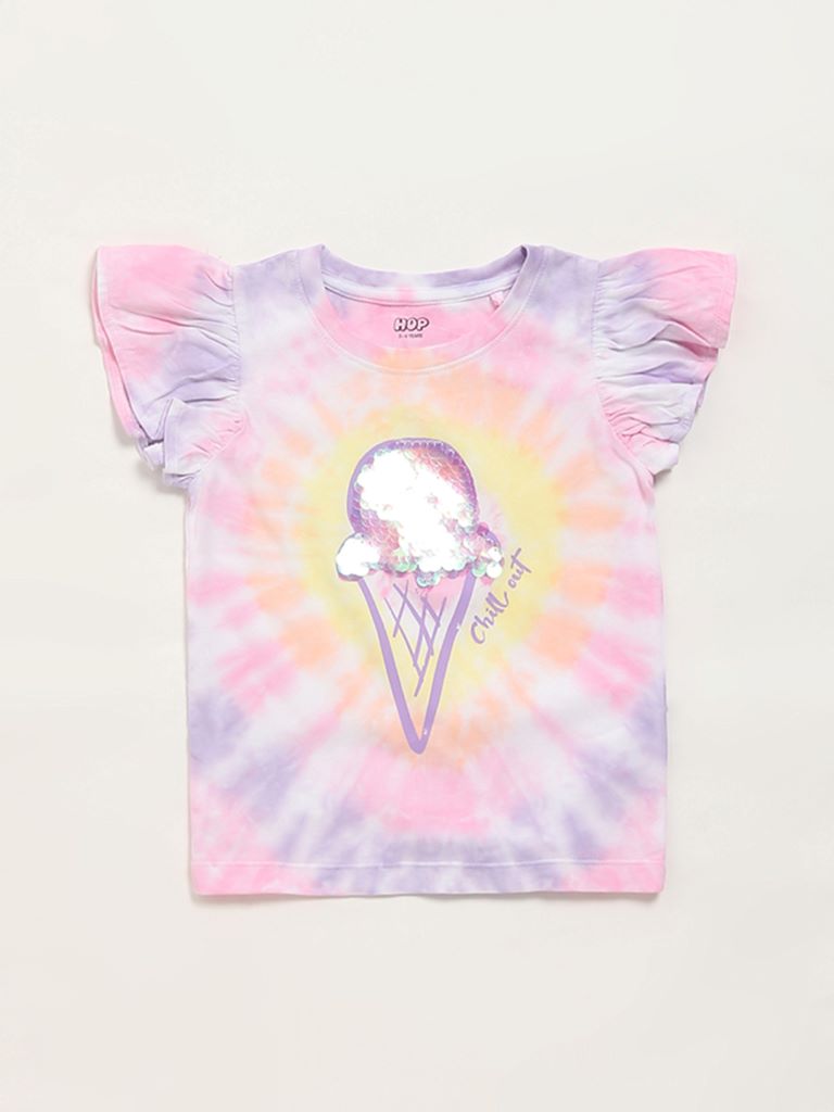 HOP Kids Multicolour Tie & Dye Embellished Top