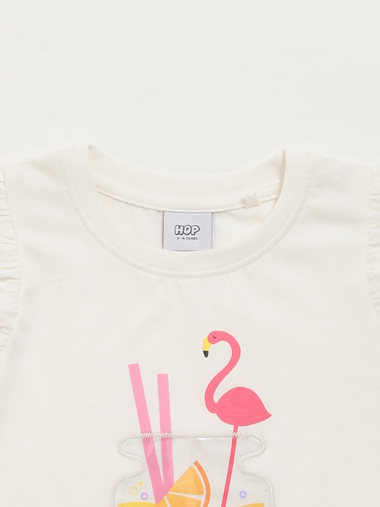 HOP Kids White Printed Top