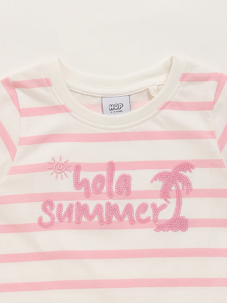 HOP Kids Light Pink Striped T-Shirt