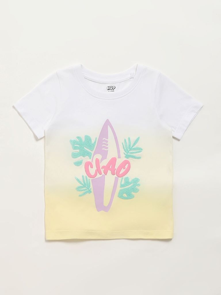 HOP Kids Light Yellow Printed T-Shirt