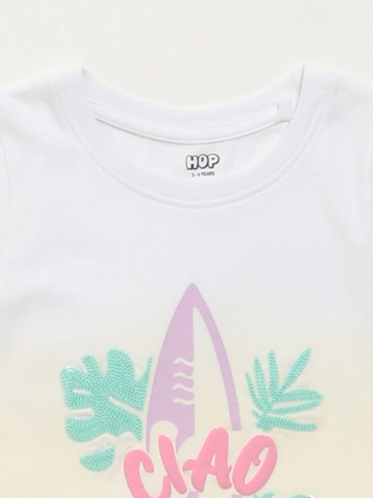 HOP Kids Light Yellow Printed T-Shirt