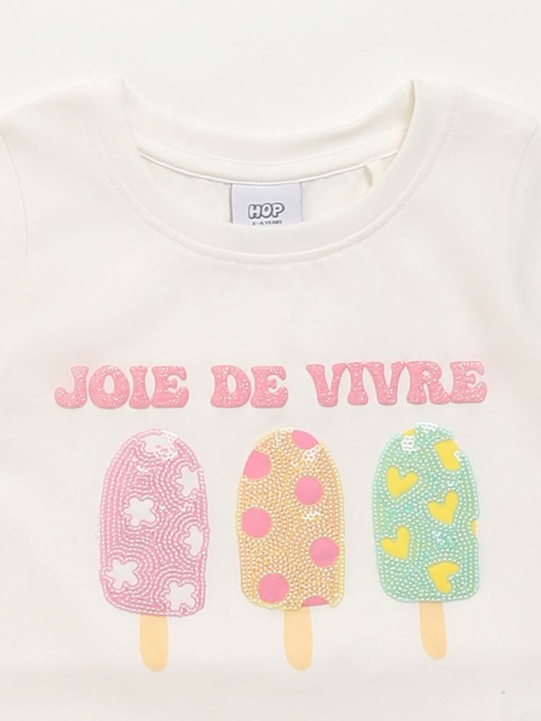 HOP Kids Off-White Embellished T-Shirt