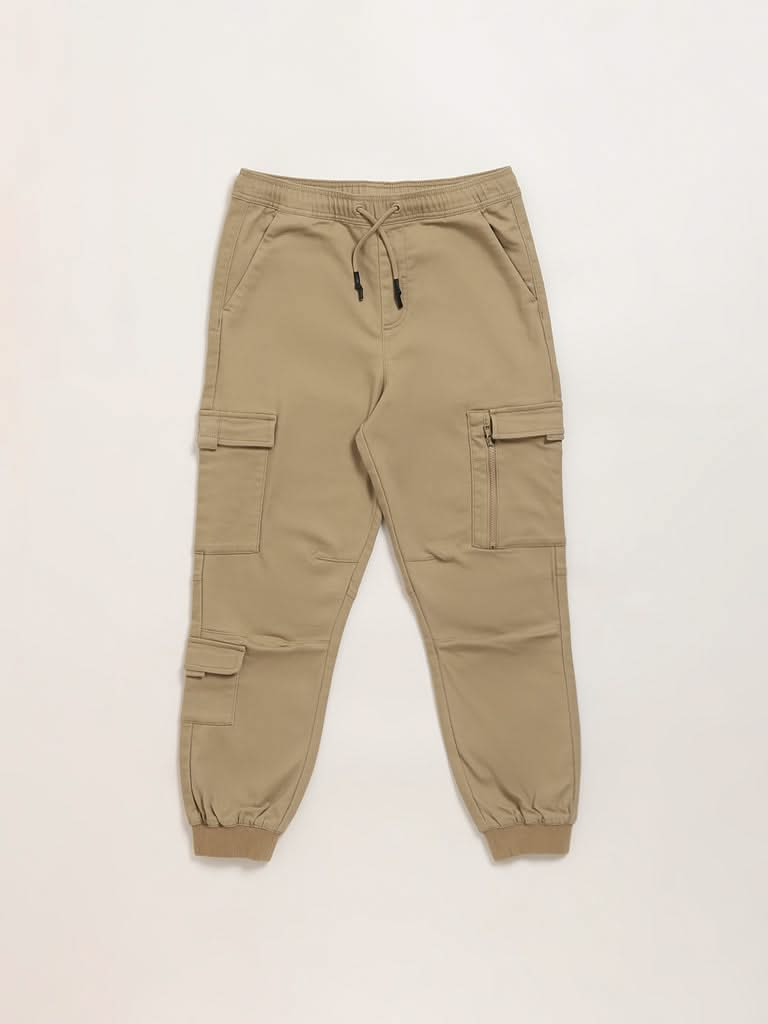 Y&F Kids Beige Cargo Joggers