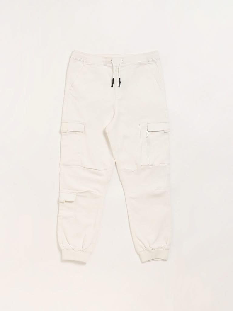 Y&F Kids White Cargo Joggers