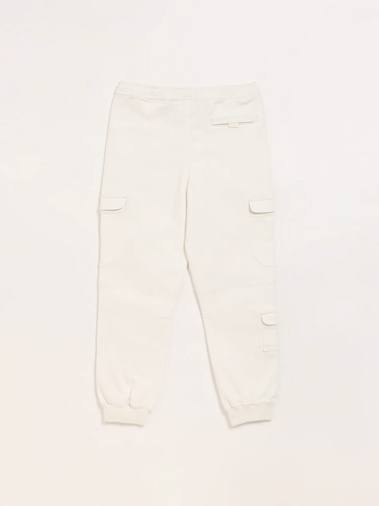 Y&F Kids White Cargo Joggers