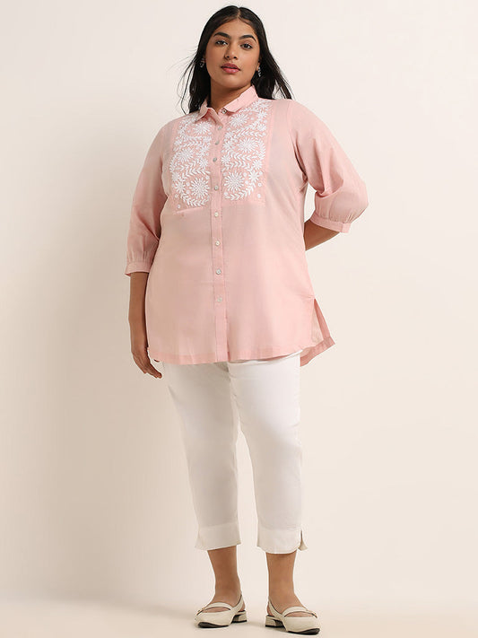 Diza Blush Pink Embroidered Cotton Tunic