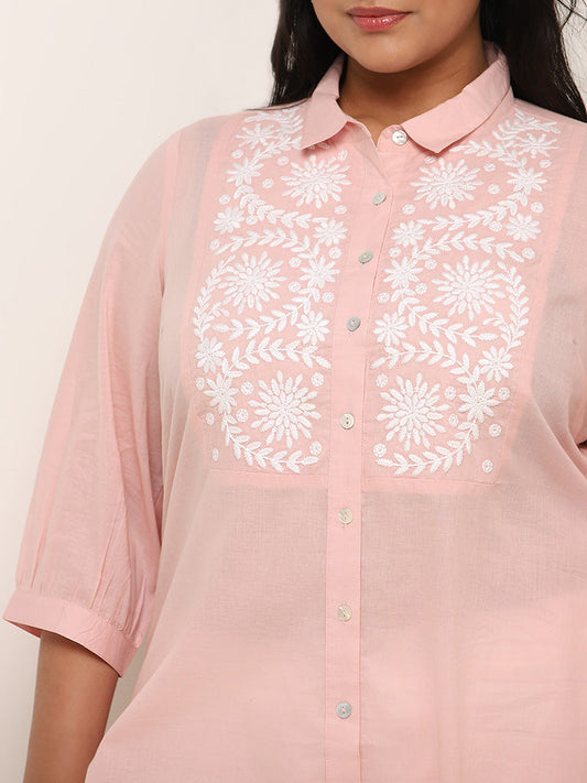 Diza Blush Pink Embroidered Cotton Tunic