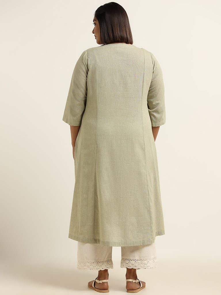 Diza Green Embroidered Cotton Kurta