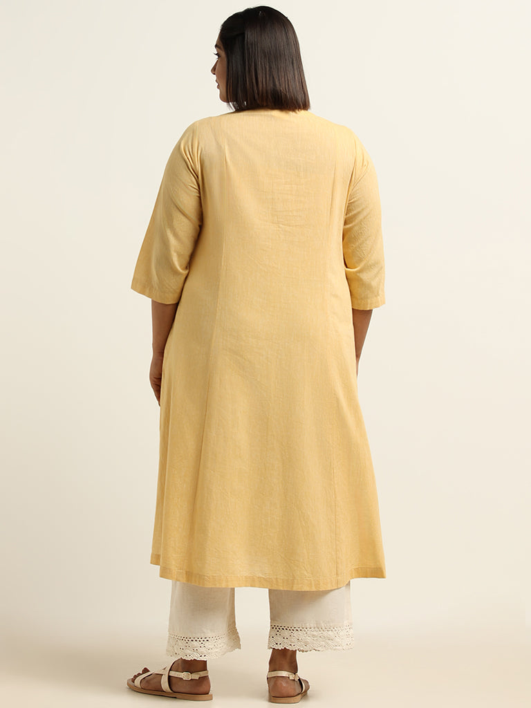 Diza Yellow Embroidered Cotton Kurta