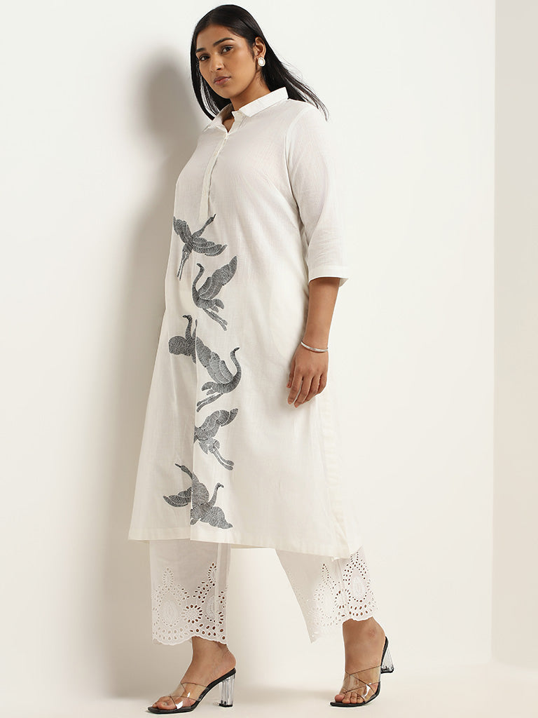 Diza White Embroidered Cotton Kurta