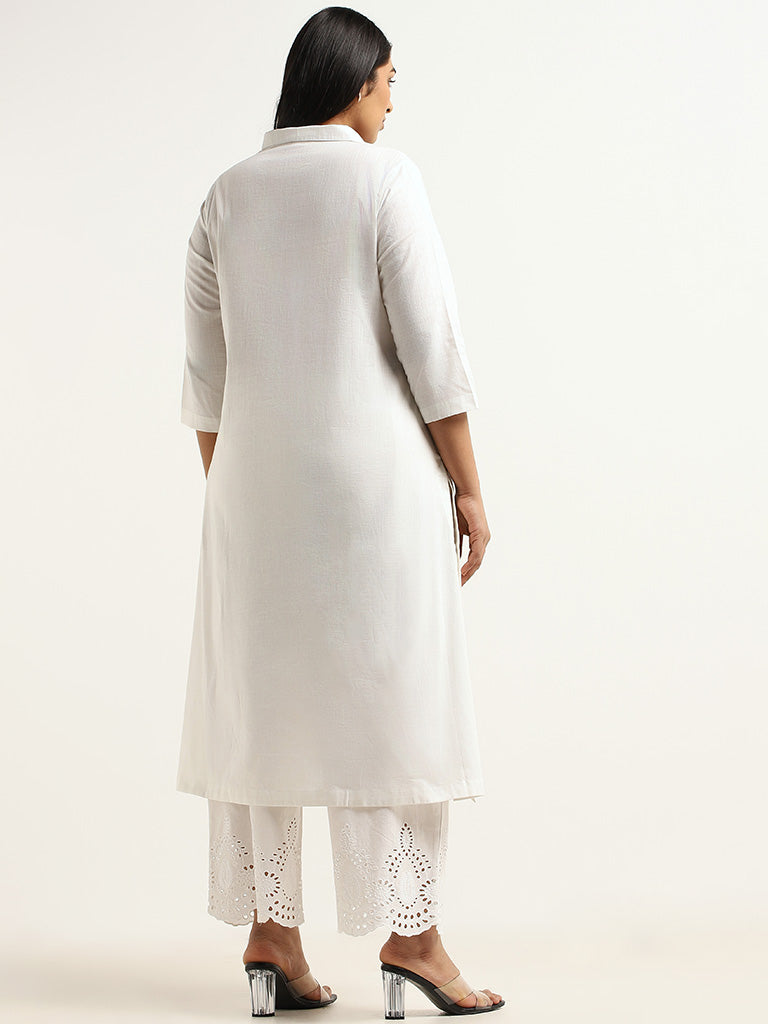 Diza White Embroidered Cotton Kurta