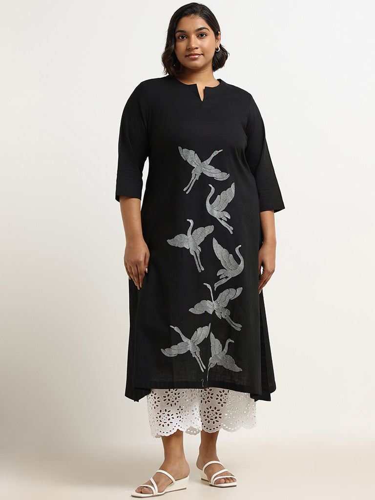 Diza Black Embroidered Cotton Kurta