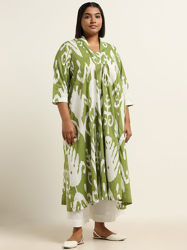 Diza Green Ikkat Cotton Kurta