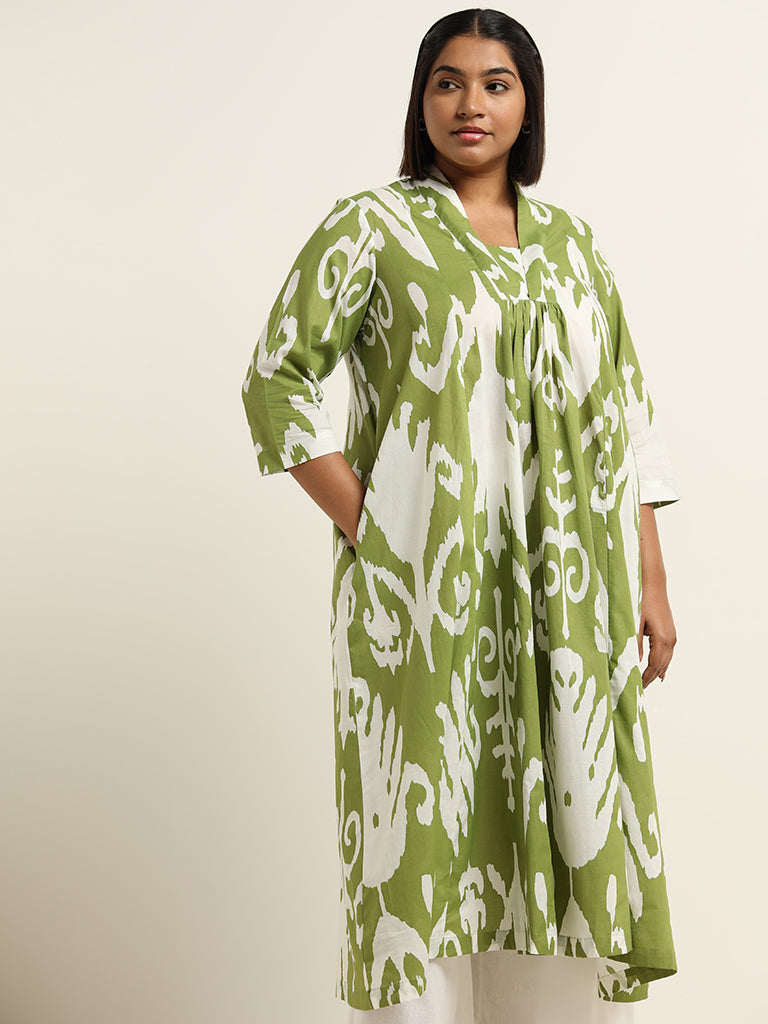 Diza Green Ikkat Cotton Kurta