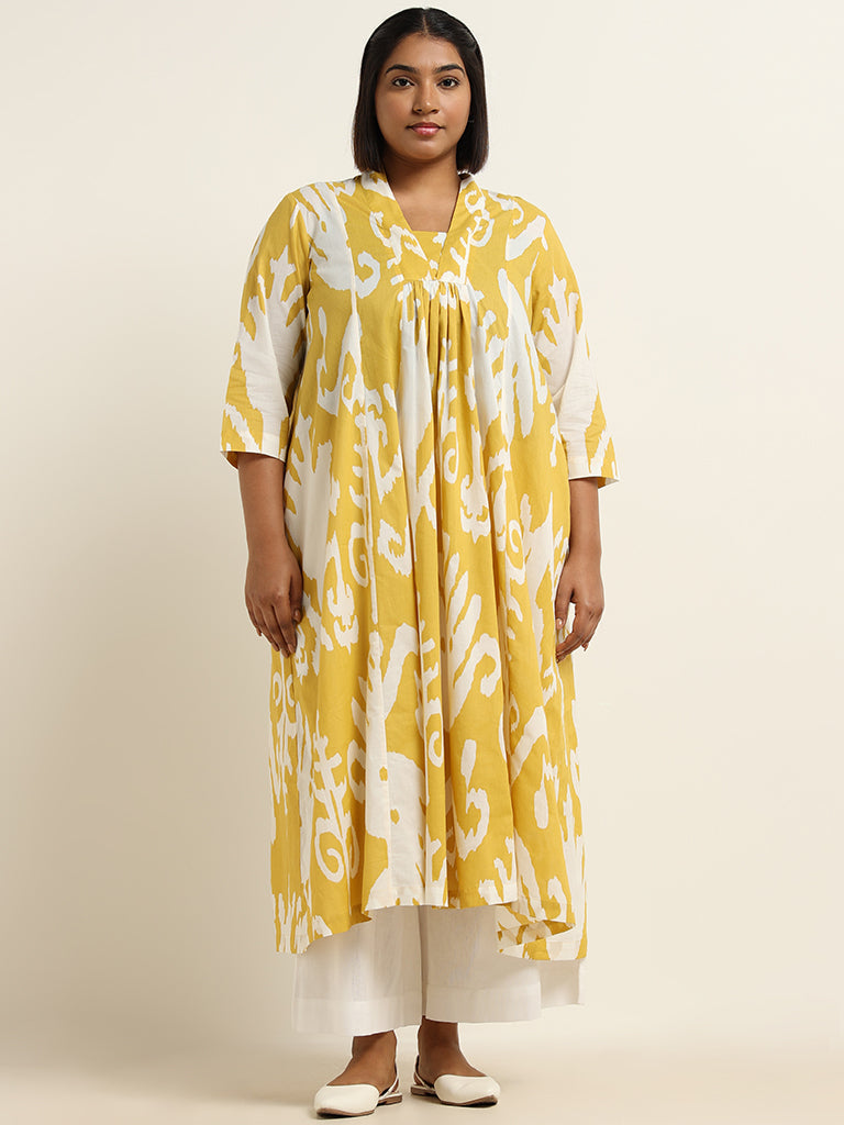 Diza Yellow Ikkat Cotton Kurta