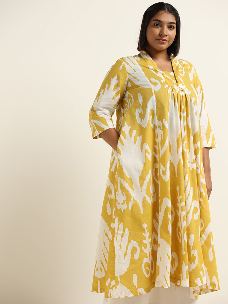 Diza Yellow Ikkat Cotton Kurta