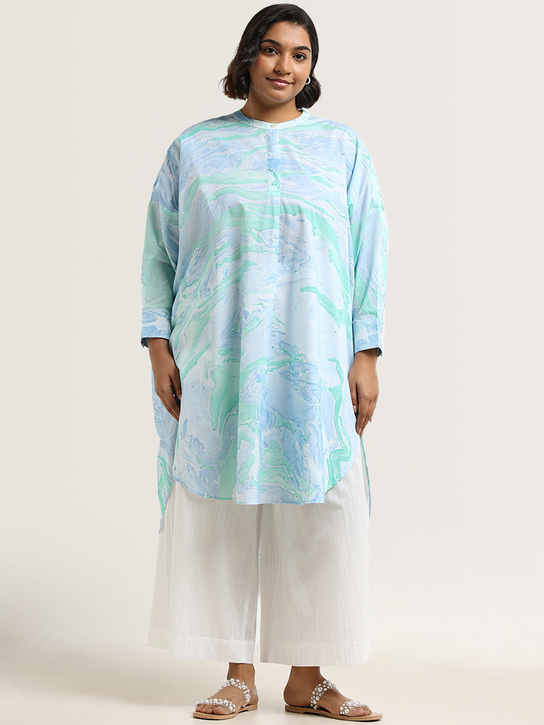 Diza Blue Marble-Print Kurta