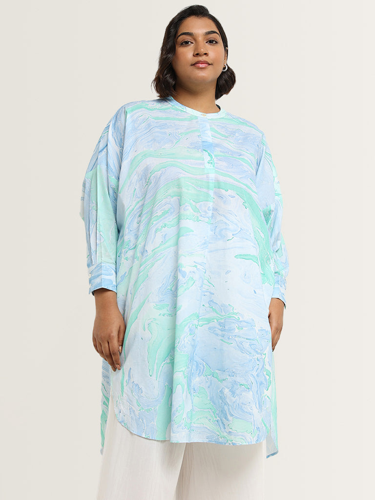 Diza Blue Marble-Print Kurta