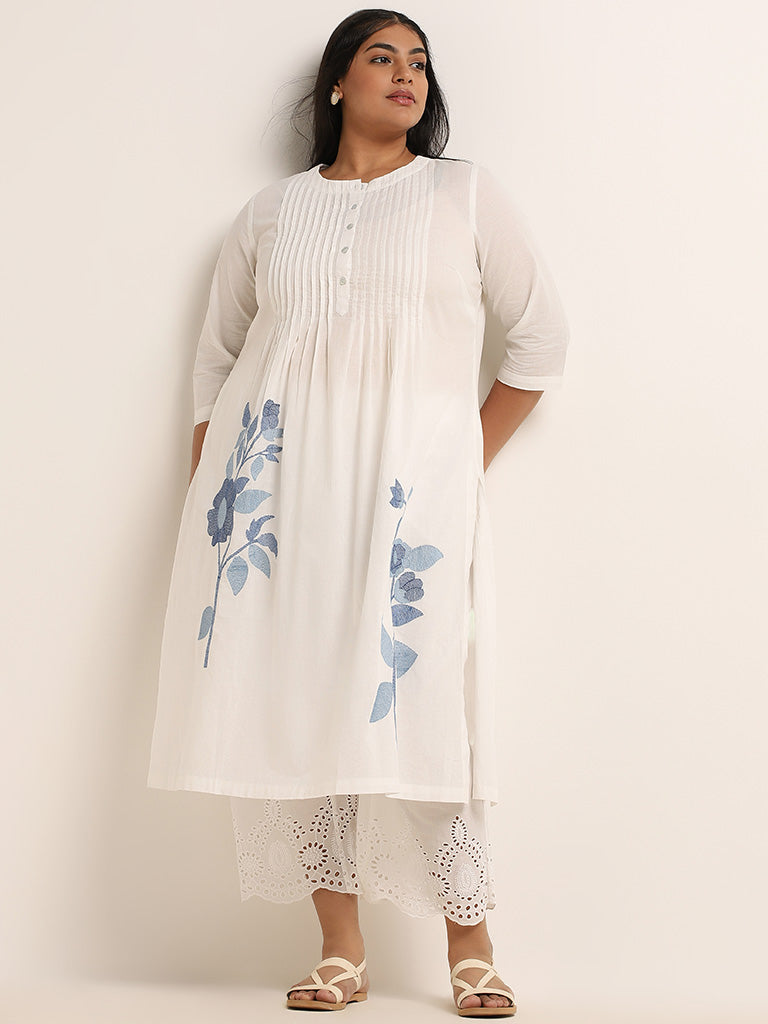 Diza White Embroidered Cotton Kurta