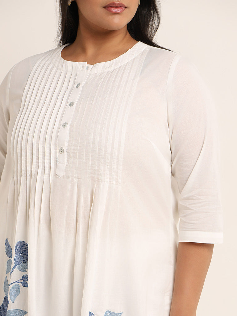 Diza White Embroidered Cotton Kurta