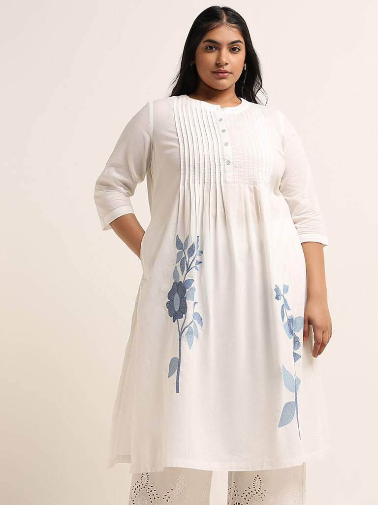 Diza White Embroidered Cotton Kurta