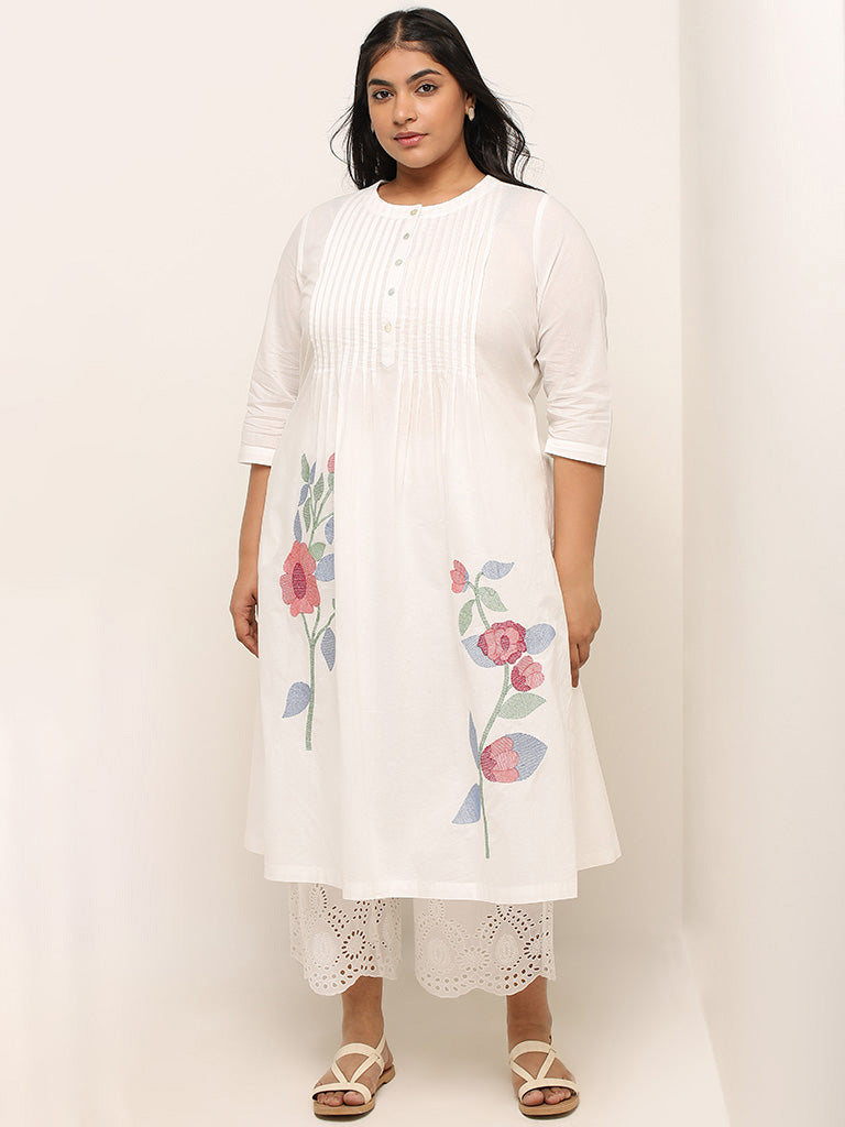 Diza White Embroidered Cotton Kurta