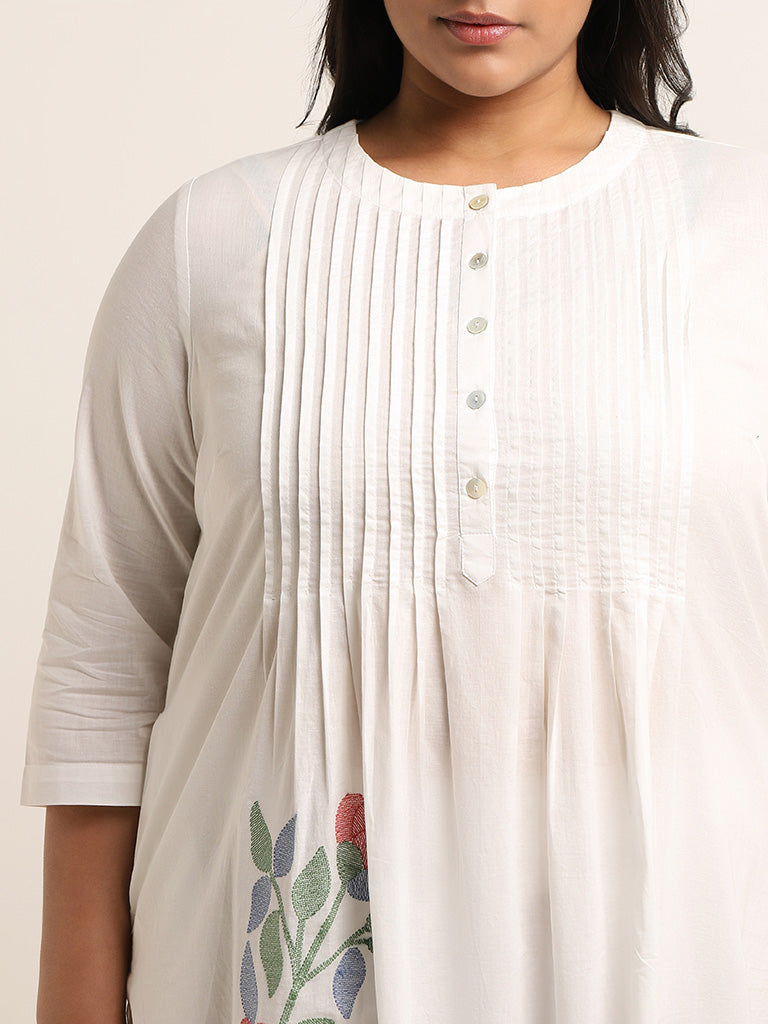 Diza White Embroidered Cotton Kurta