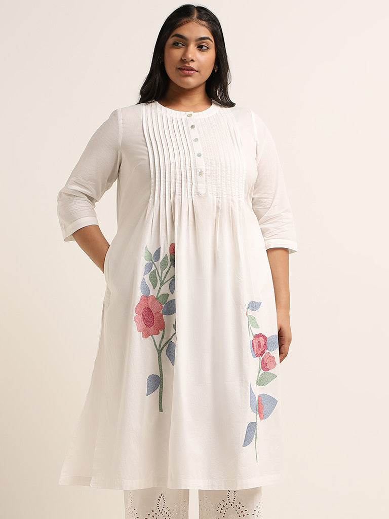 Diza White Embroidered Cotton Kurta