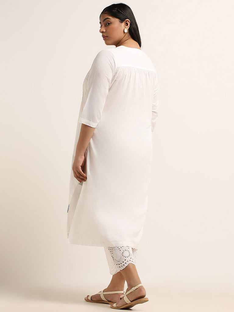 Diza White Embroidered Cotton Kurta