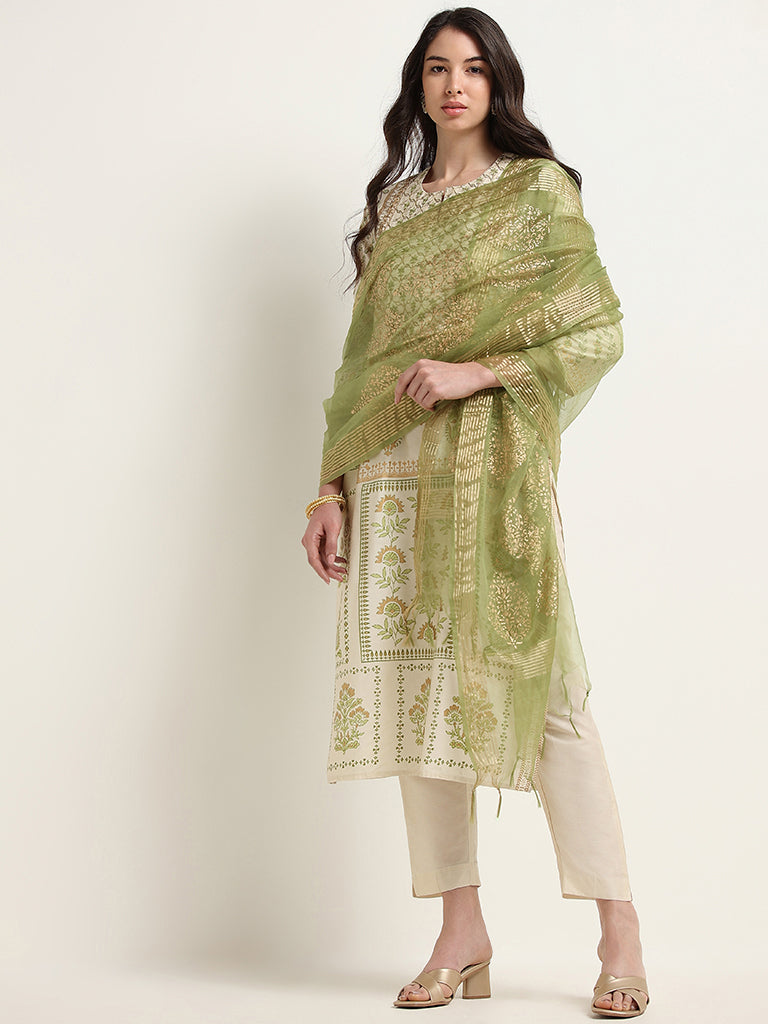 Vark Green Floral Embroidered Kurta Set