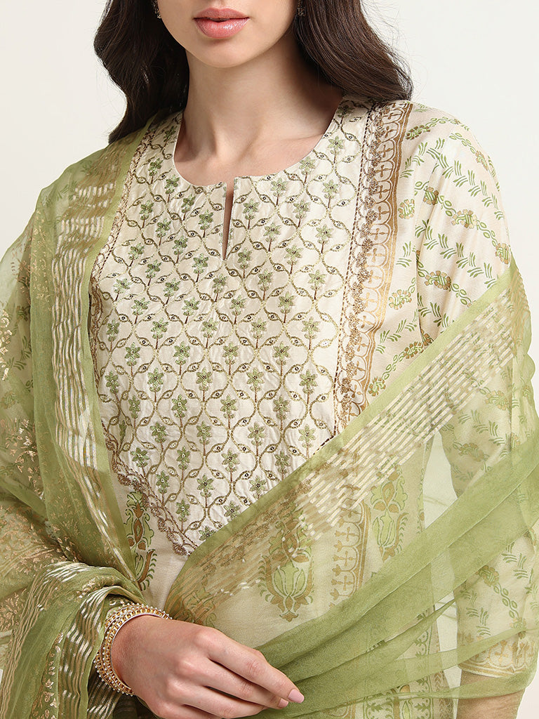 Vark Green Floral Embroidered Kurta Set