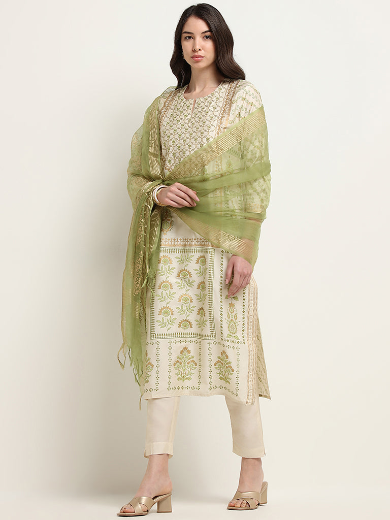 Vark Green Floral Embroidered Kurta Set