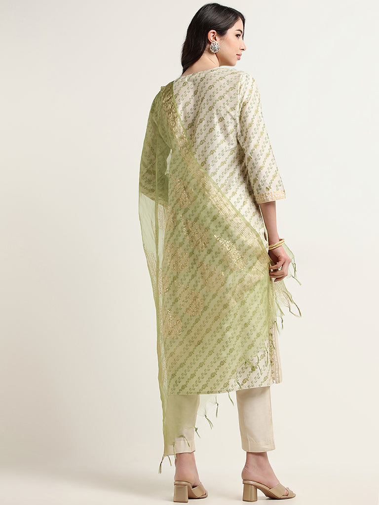 Vark Green Floral Embroidered Kurta Set