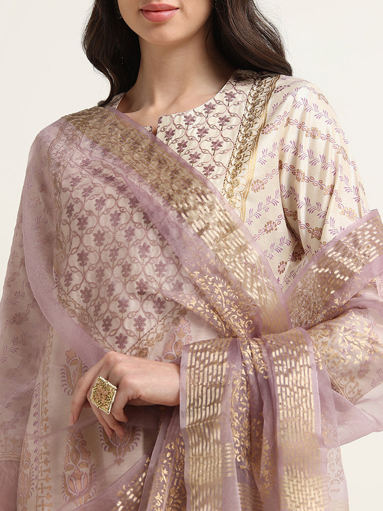 Vark Lilac Floral Embroidered Kurta Set