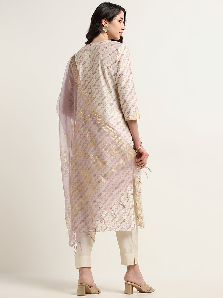 Vark Lilac Floral Embroidered Kurta Set