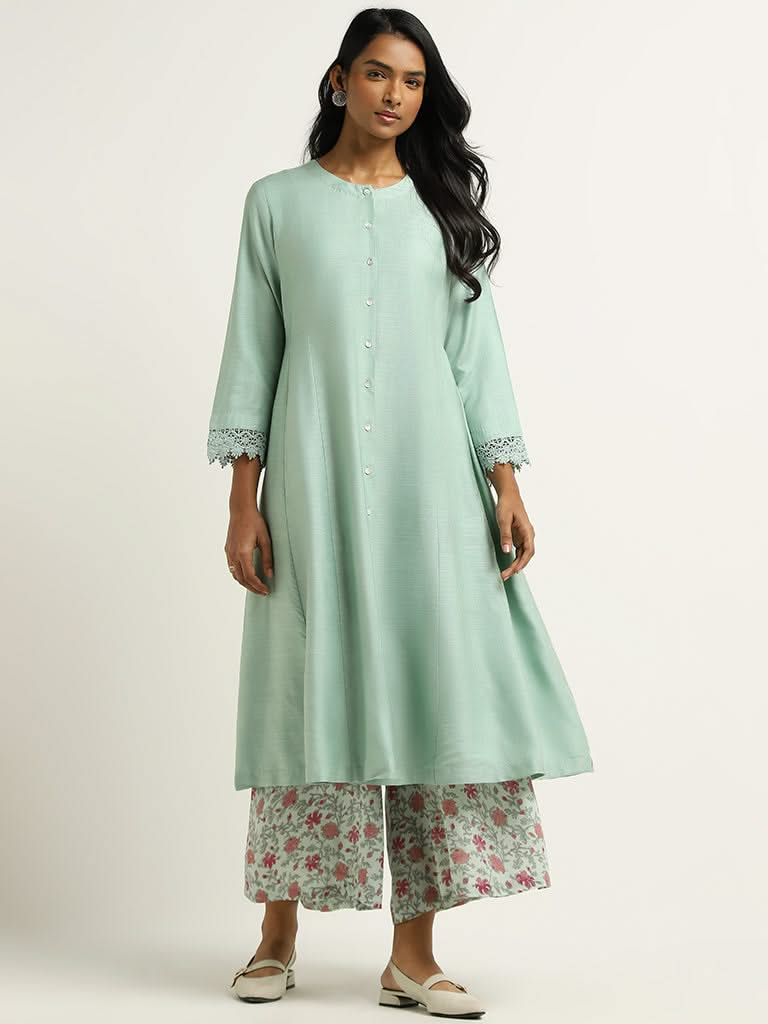 Zuba Teal Buttondown Kurta