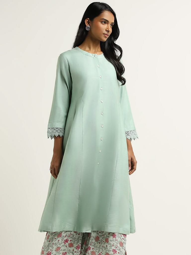 Zuba Teal Buttondown Kurta