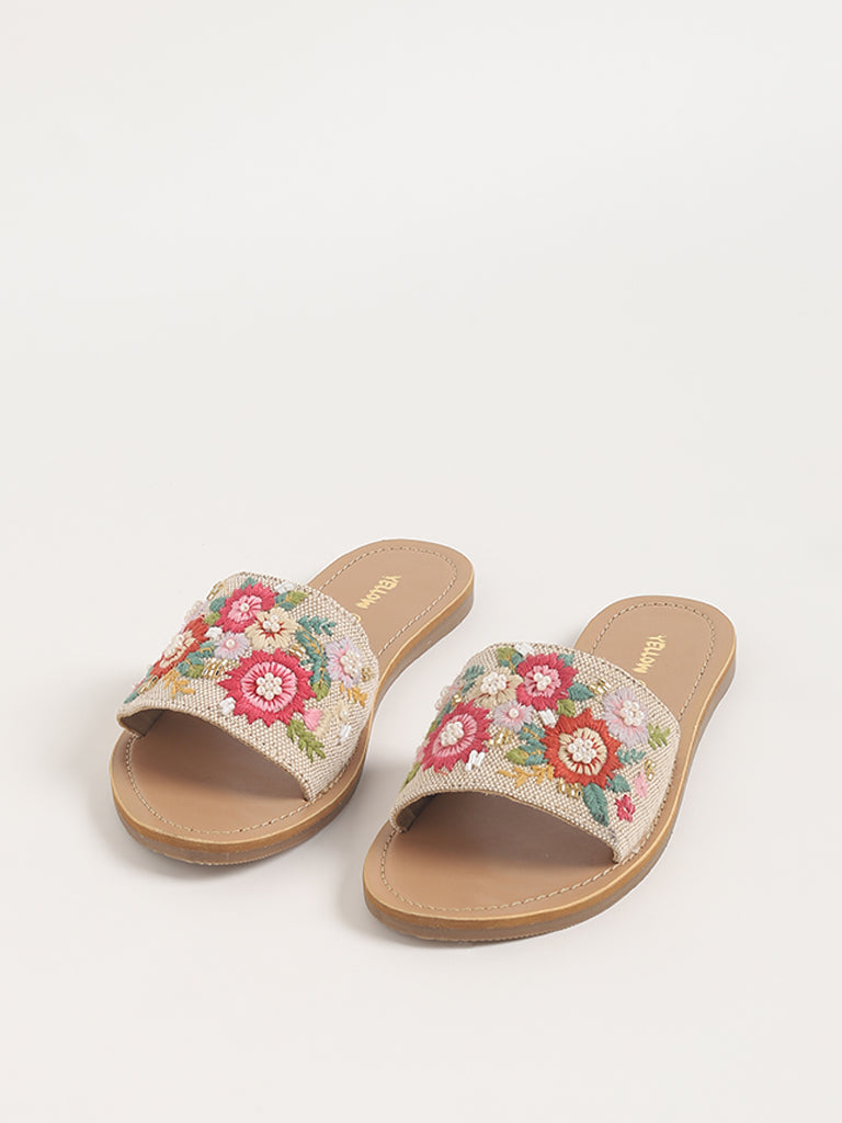 Yellow Multicolor Floral Sandals