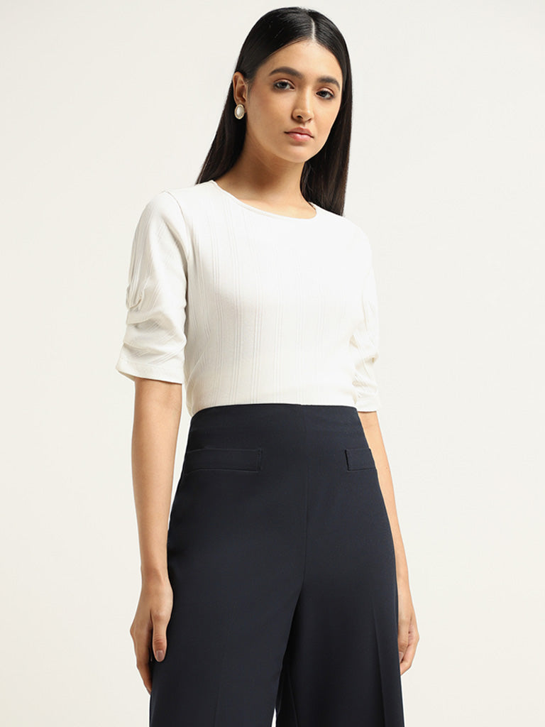 Wardrobe White Ribbed Cotton Blend Top