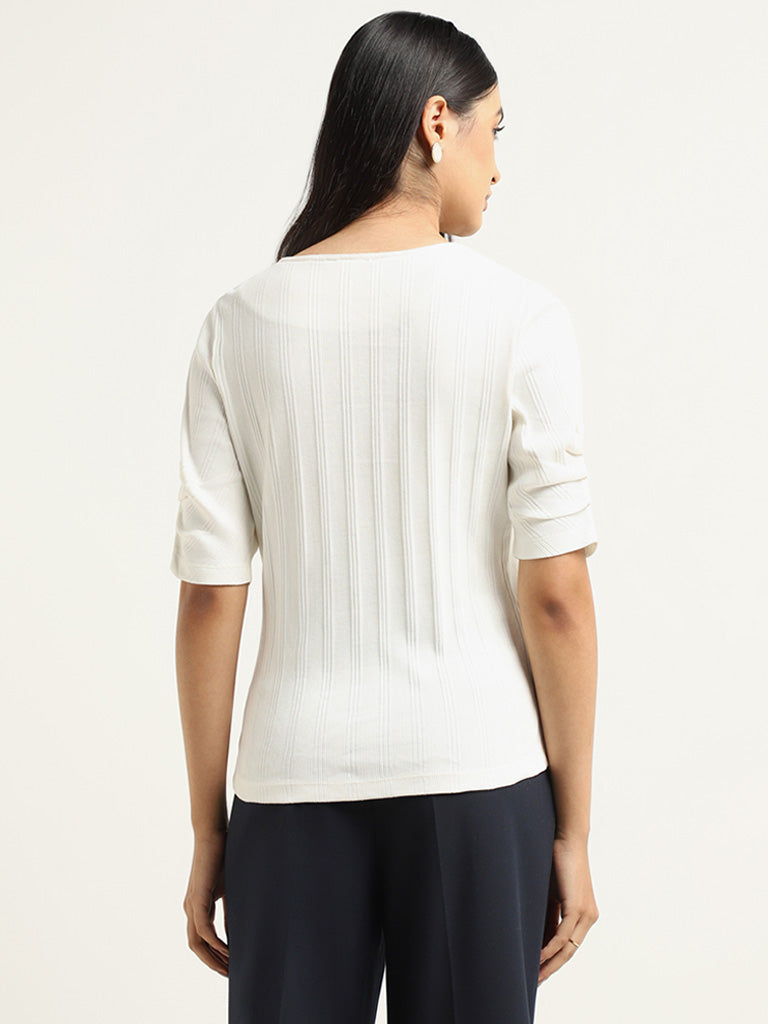 Wardrobe White Ribbed Cotton Blend Top