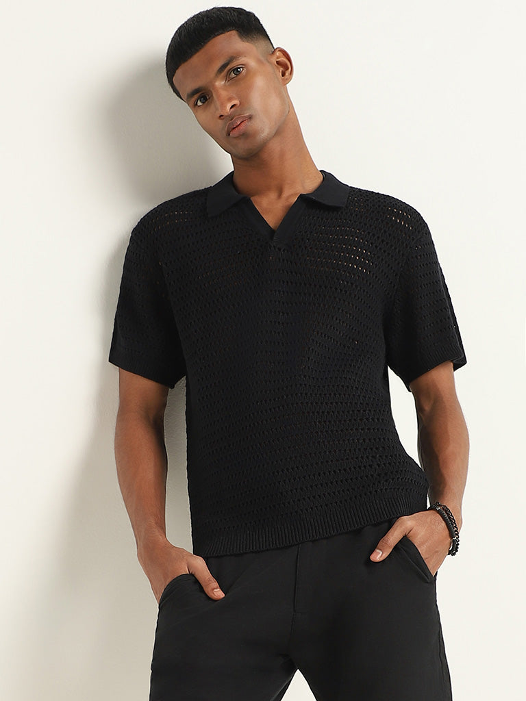 ETA Black Knitted Slim Fit T-Shirt