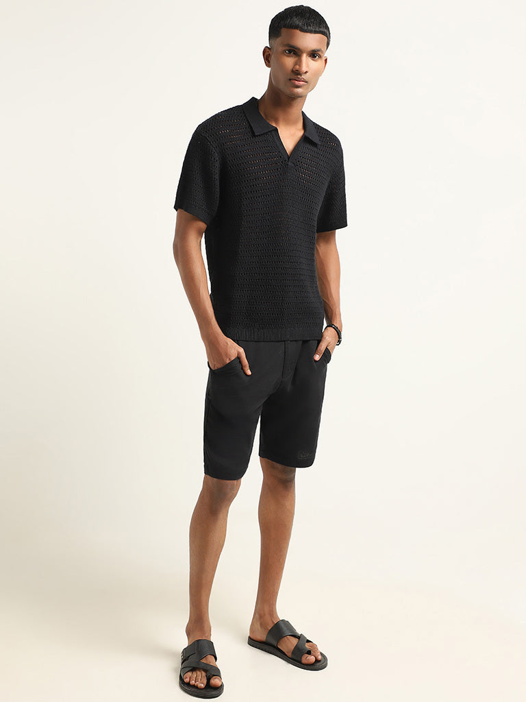 ETA Black Knitted Slim Fit T-Shirt