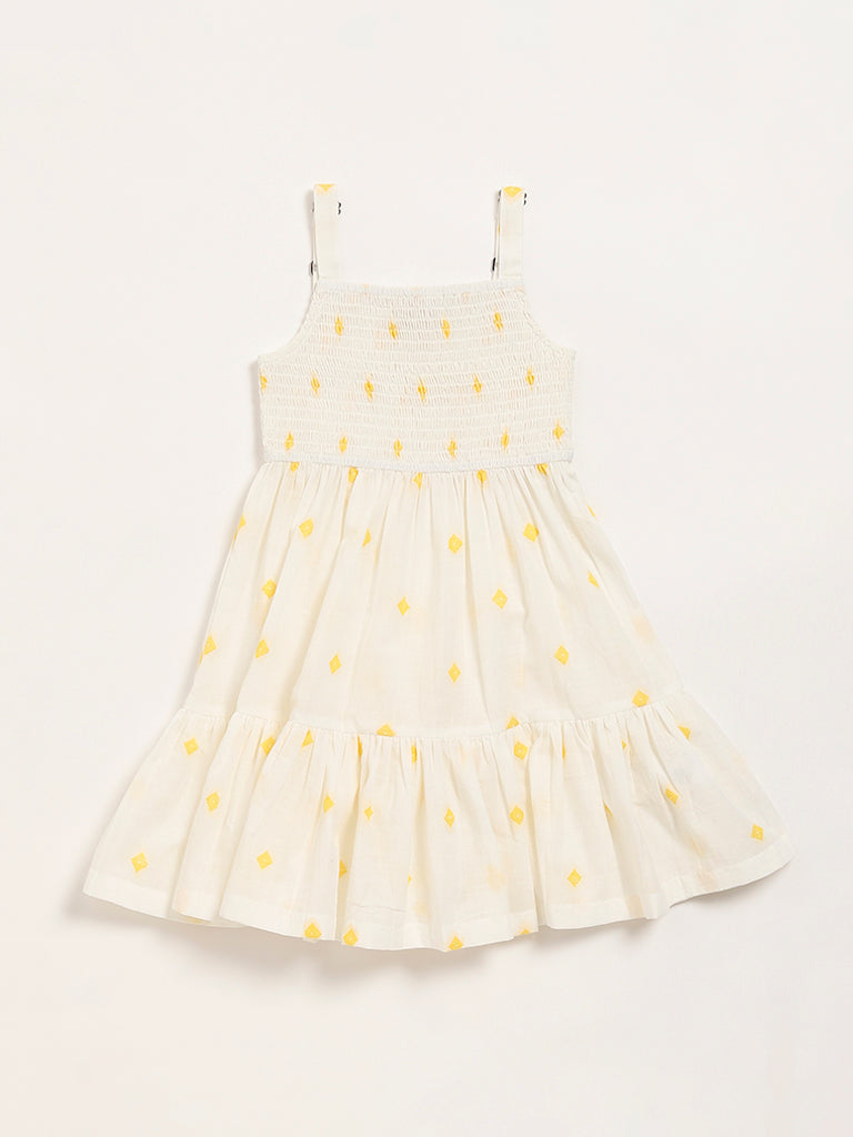 Utsa Kids Off-White Tiered Dress (2 - 8yrs)