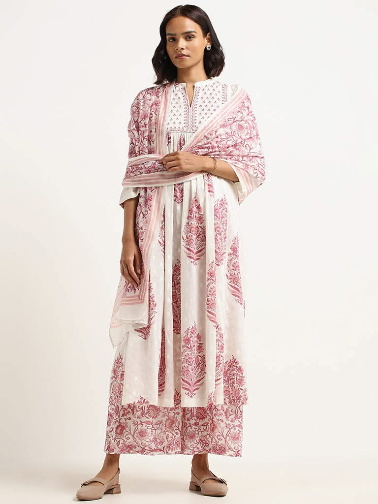 Zuba Pink Floral Cotton Kurta