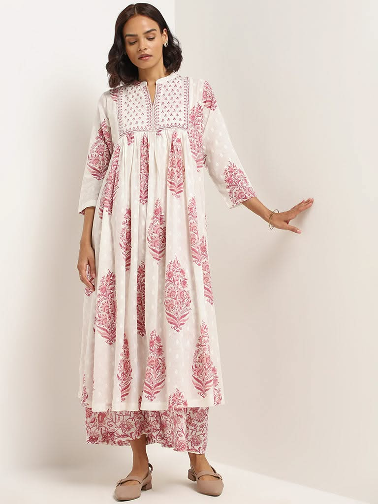 Zuba Pink Floral Cotton Kurta